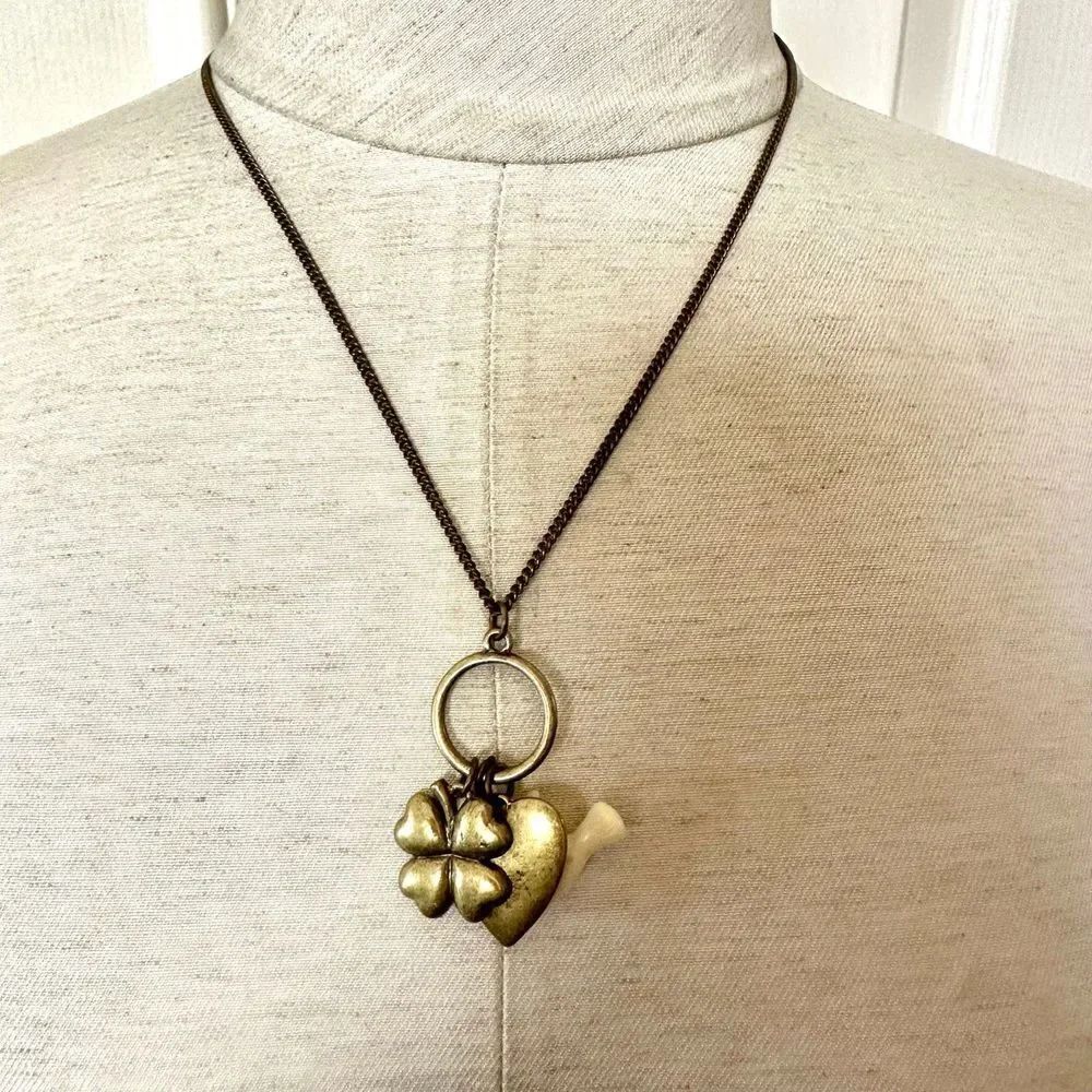 Heart, dove and clover charm Necklace